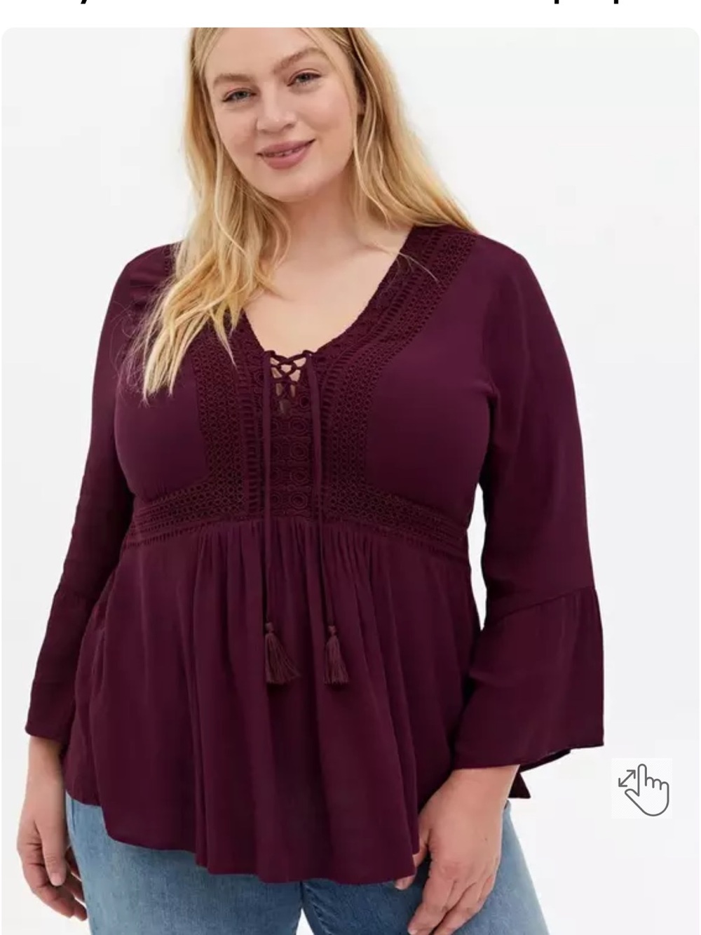 Torrid Burgundy Lace-Trim Peasant Tunic